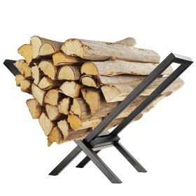 fire1Pc Firewood Log Rack 220LBS Steel Wood Lumber Storage Stacking Rack X Shape Storage Holder For Fireplace Firepit (Option: Black)