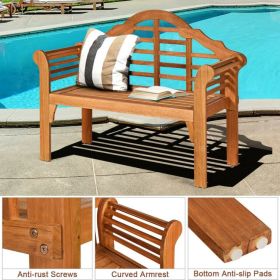 49 Inch Eucalyptus Wood Outdoor Folding Bench with Backrest Armrest for Patio Garden (Color: Natural)